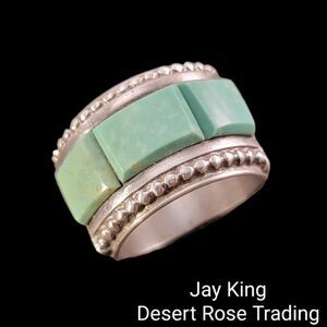 Vintage Jay King DTR Three Stone Green Turquoise Sterling Ring